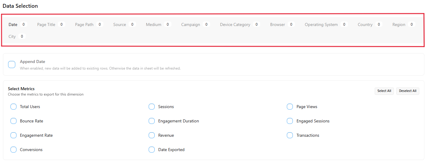 Analytics Dimension Tabs
