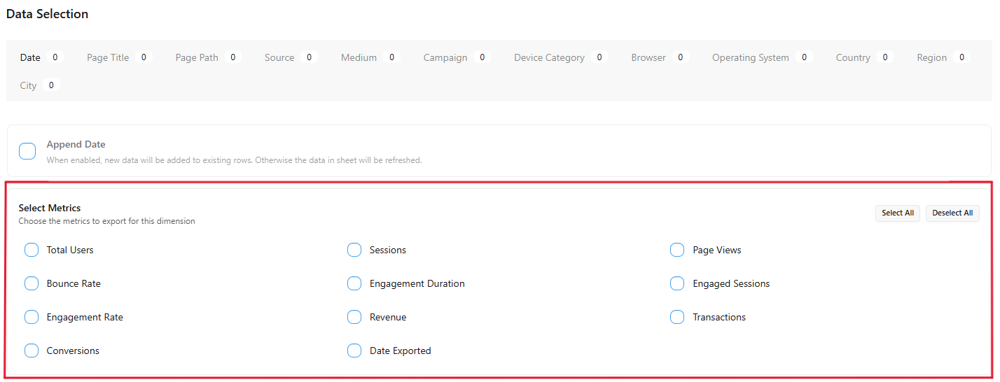 Analytics Metrics Selection