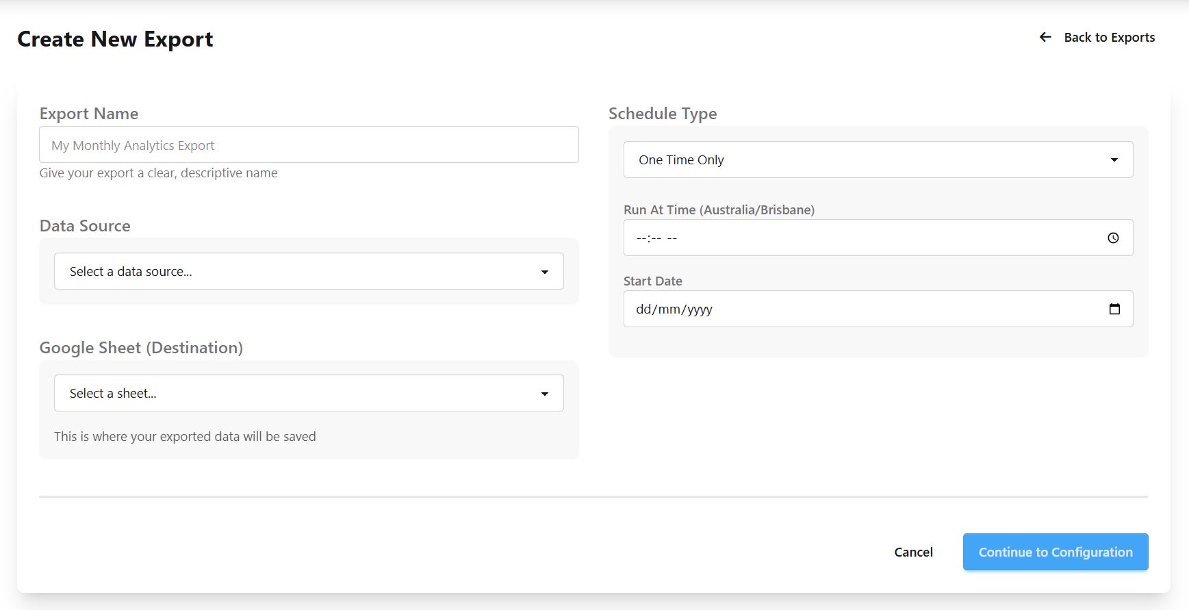 New Export Modal