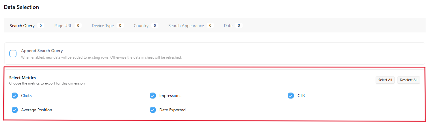 Search Console Metrics Selection